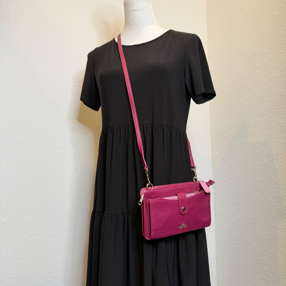 Coach Crossbody Bag Womens Magenta Pebbled Leather G1592-64798 Barbiecore 8in - Picture 13 of 16